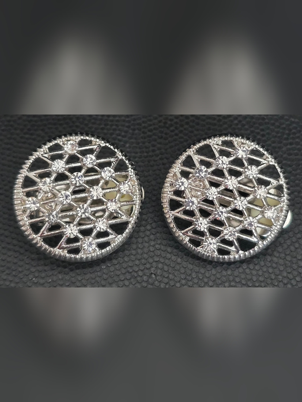 Silver Clear Crystal Lattice Round Clip-On Earrings